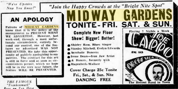 Midway Gardens (Midway Ballroom) - 1933 Ad (newer photo)